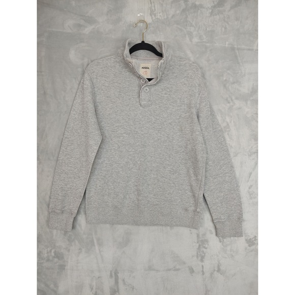 Fossil Mens Sweatshirt Pullover Gray Mock Neck Button Detail Size Small - Picture 1 of 8